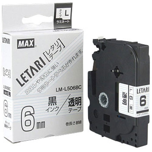 マックス ビーポップミニ レタリテープ LM-L506BC 6mm（透明・黒文字）×1個 ビーポップ ラベルプリンター、ラベルライターの商品画像
