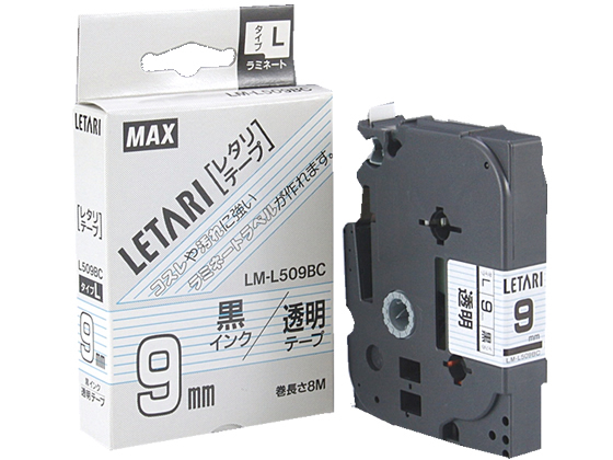 マックス ビーポップミニ レタリテープ LM-L509BC 9mm（透明・黒文字）×1個 ビーポップ ラベルプリンター、ラベルライターの商品画像