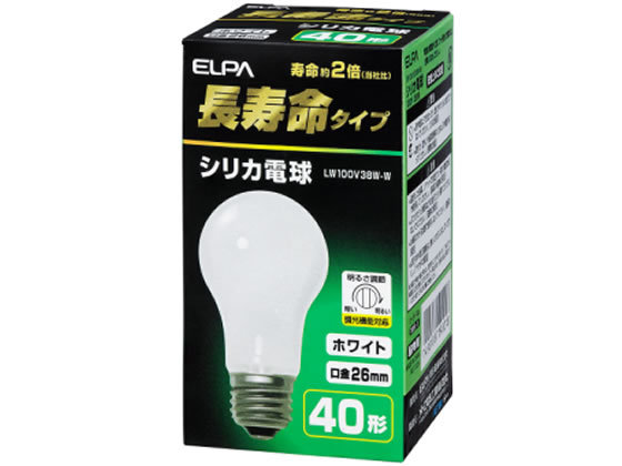 ELPA 長寿命シリカ電球 40W形 E26 ホワイト LW100V38W-W ×1 白熱電球の商品画像