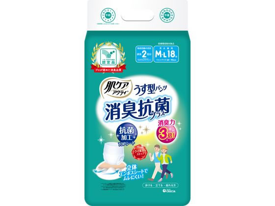 日本製紙クレシア 肌ケアアクティ うす型パンツ 消臭抗菌プラス M-Lサイズ 300ml 18枚 × 1パックの商品画像