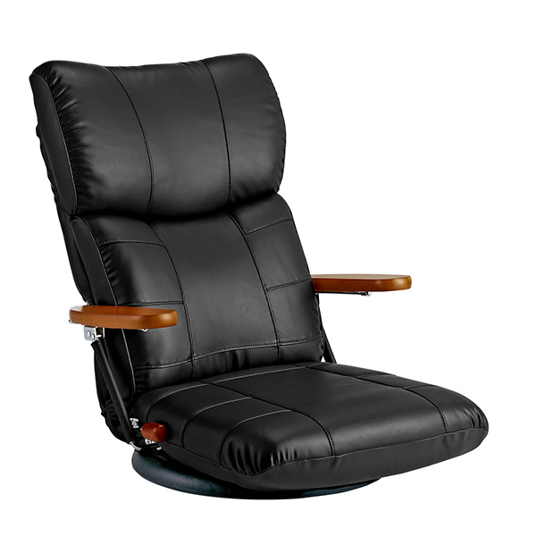 宮武製作所 蓮 木肘スーパーソフトレザー座椅子 W670×D700～1230×H210～695×SH155mm YS-C1364 ブラック色 座椅子、高座椅子の商品画像