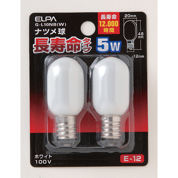 ELPA 【2個入】長寿命ナツメ球 5W E12 ホワイト G-L10NB（W） ×1 白熱電球の商品画像