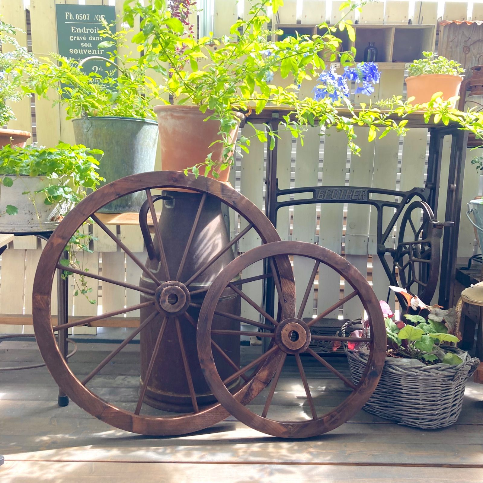  wheel gardening miscellaneous goods wood wheel stylish Northern Europe garden Wheel ornament objet d'art veranda ornament garden supplies decoration ladder L