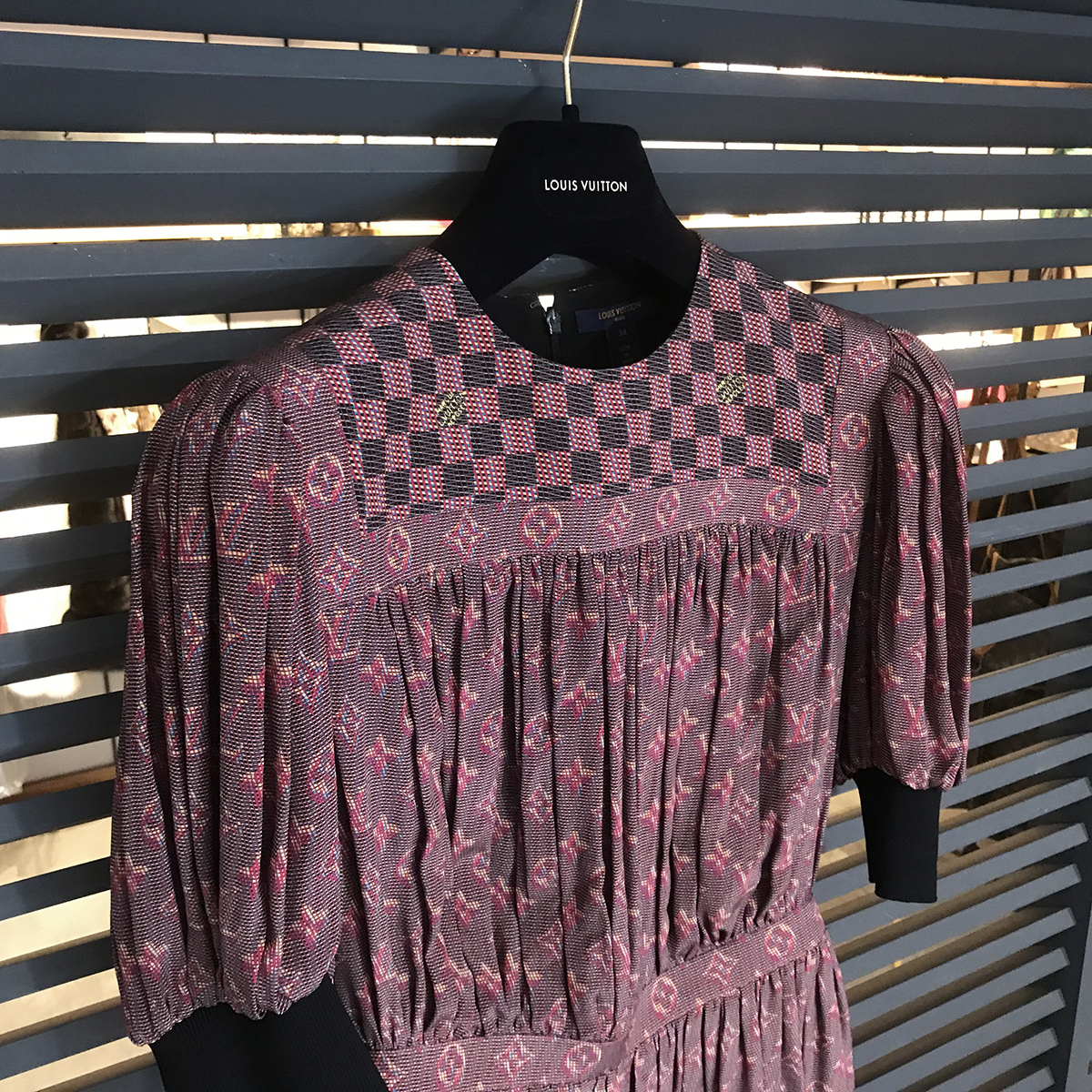 [ как новый ] Louis Vuitton LV pop туника платье #34 оттенок красного многоцветный монограмма Damier шелк 100% 09827