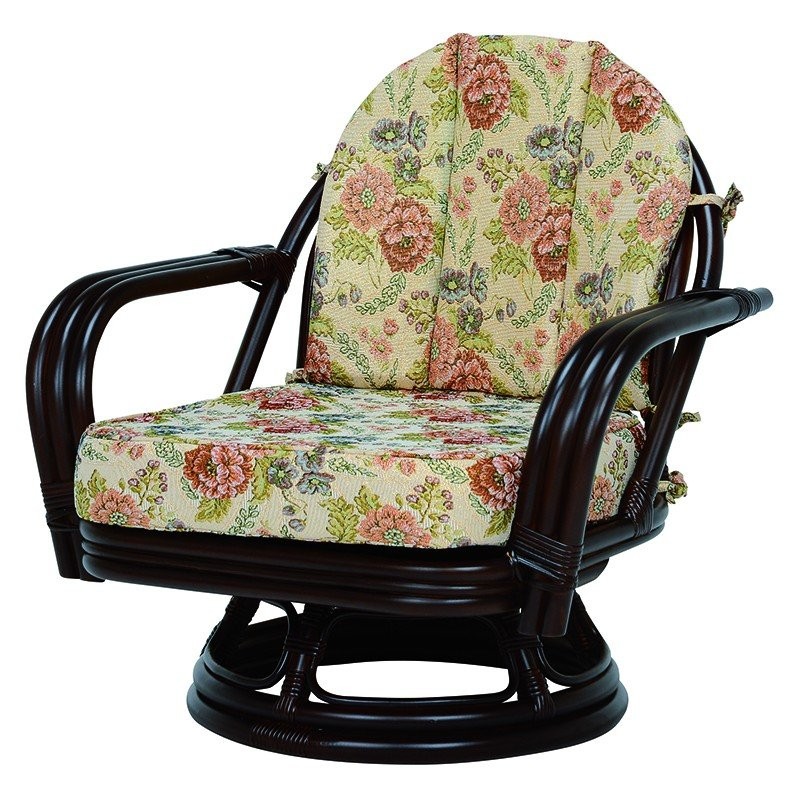 萩原 ラタン 回転座椅子 W640×D550×H610×SH260mm RZ-932DBR ダークブラウン色 座椅子、高座椅子の商品画像