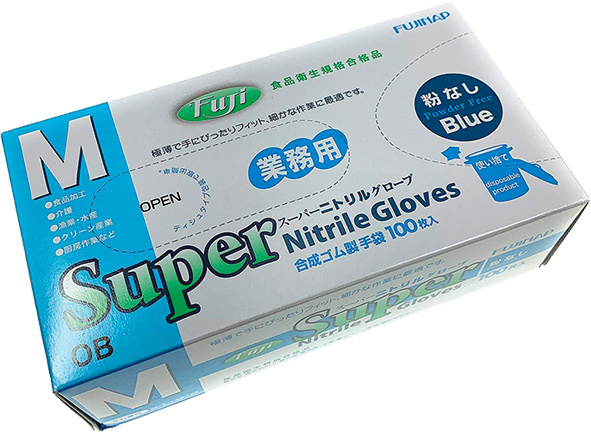 フジ スーパーニトリルグローブ 粉なし 100枚入 ブルー Mサイズ 671510×1個の商品画像