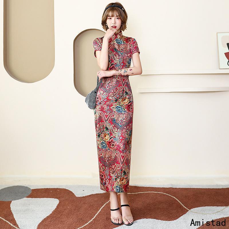  China dress long height tea ina clothes on goods elegant cosplay costume clothes slit lady's party Event fancy dress floral print 