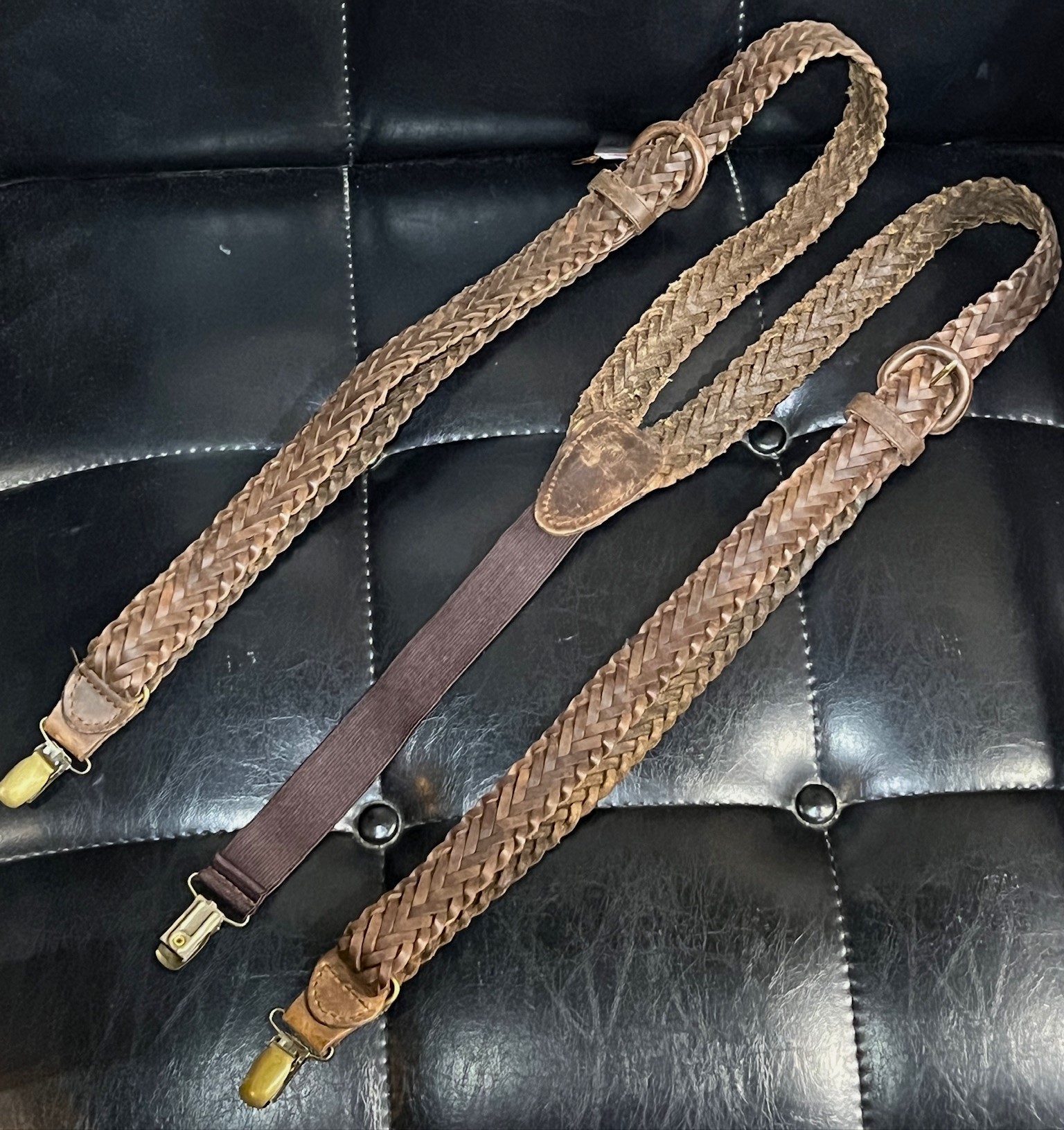  mesh leather suspenders men's Brown free leather 