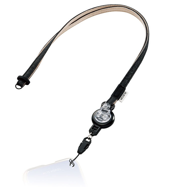 スマートフォン用ストラップ [落下防止クリップ付き］ MPA-ST01BK （ブラック）の商品画像