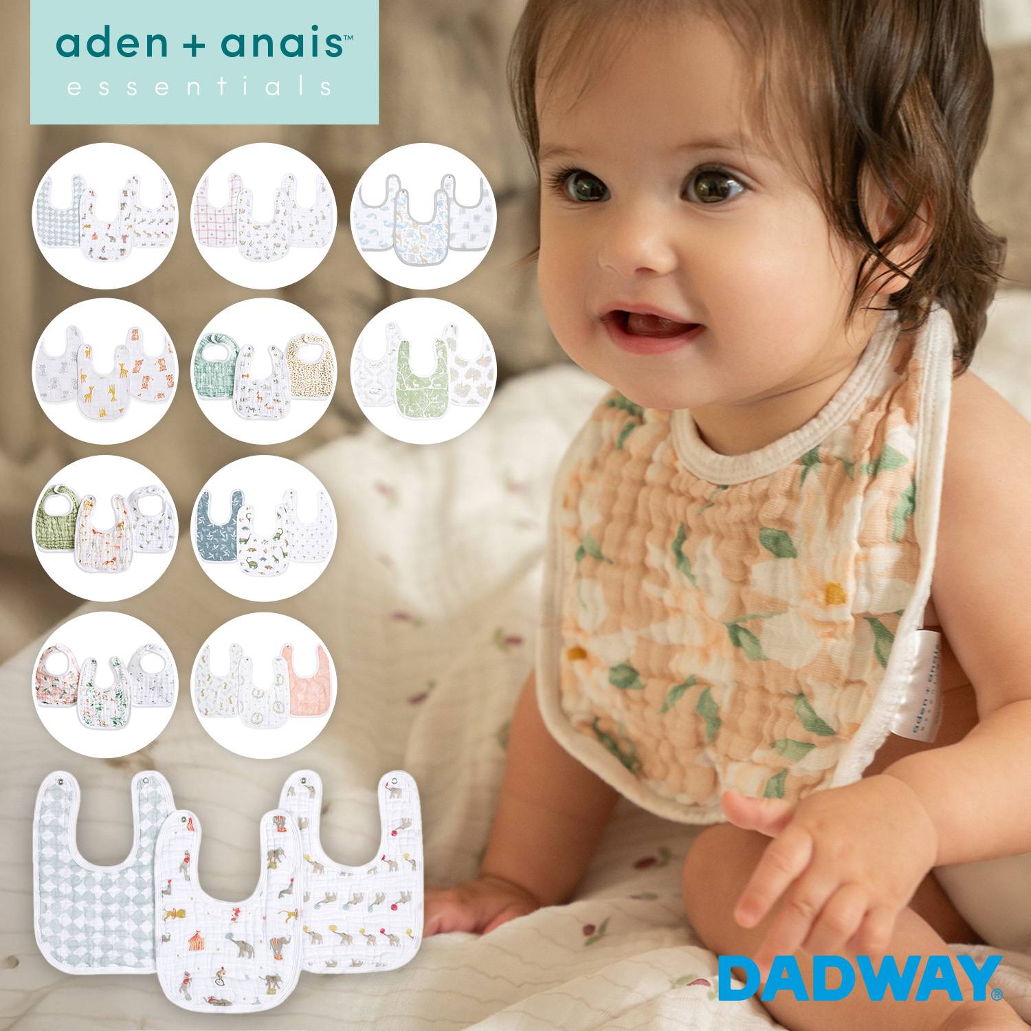 aden + anaiseiten and anei зажим bib 3 шт. комплект | хлопок bib слюнявчик двойной марля подарок 