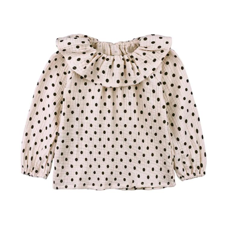  рубашка блуза длинный рукав la Full color тянуть over детский Kids tops Wind запонки точка рисунок полька-дот узор простой одноцветный одиночный цвет solid kala