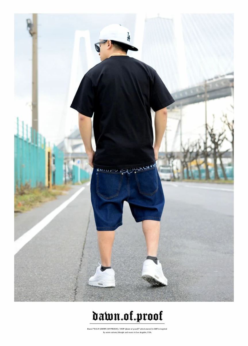 ハーフパンツ ショートパンツ メンズ デニム ジーンズ バギー ワイド ロゴ刺繍 大きいサイズ ゆったり DOP B系 ヒップホップ ストリート  ファッション