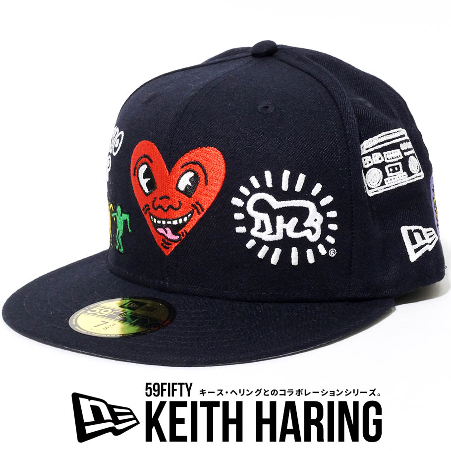 New Era ニューエラ ベースボールキャップ 59fifty Keith Haring キース へリング マルチ ロゴ ネイビー 帽子