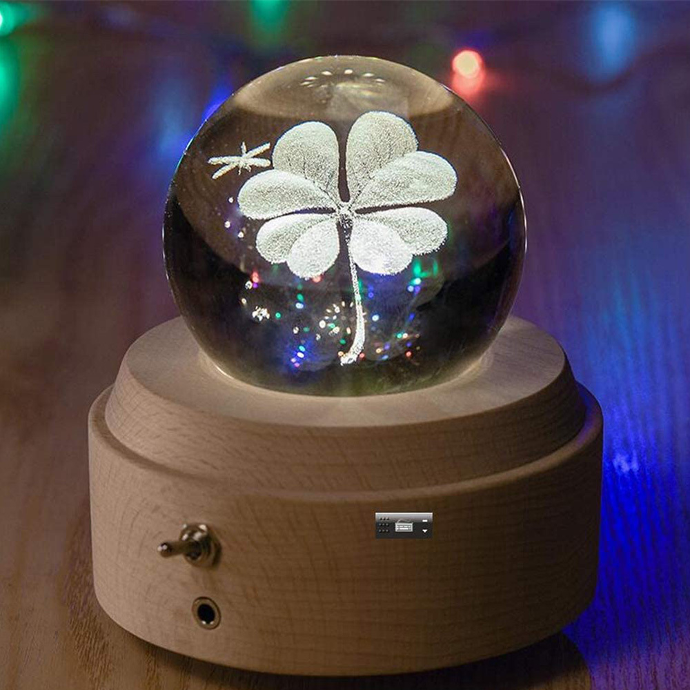  непрямое освещение модный LED свет музыкальная шкатулка Crystal Ball из дерева ручная работа симпатичный USB заряжающийся .. мяч интерьер симпатичный .. товары подарок 