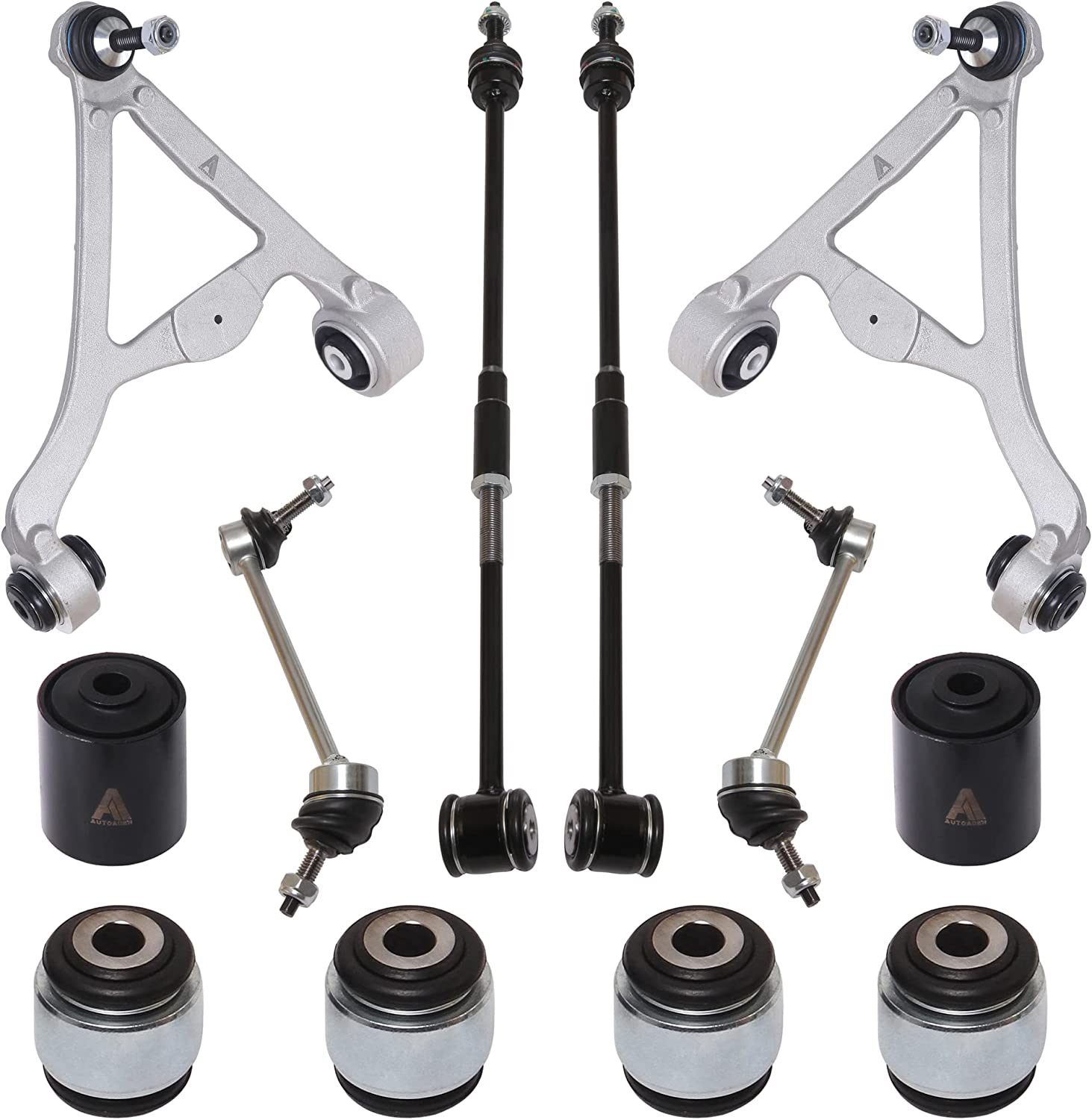 AUTOACER - Rear Upper Control Arms + Lower Control Arm Bushing (6 Hydro Bushings Fluid Filled) + Rear Tie Rod and Sway Bar Link Kit 12pcs - Year XJ