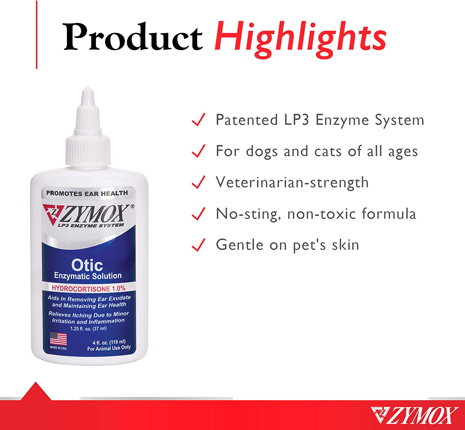 Zymox Otic Enzymatic Solution for Dogs and Cats to Soothe Ear Infections with 1% Hydrocortisone for Itch Relief 4oz parallel imported goods 