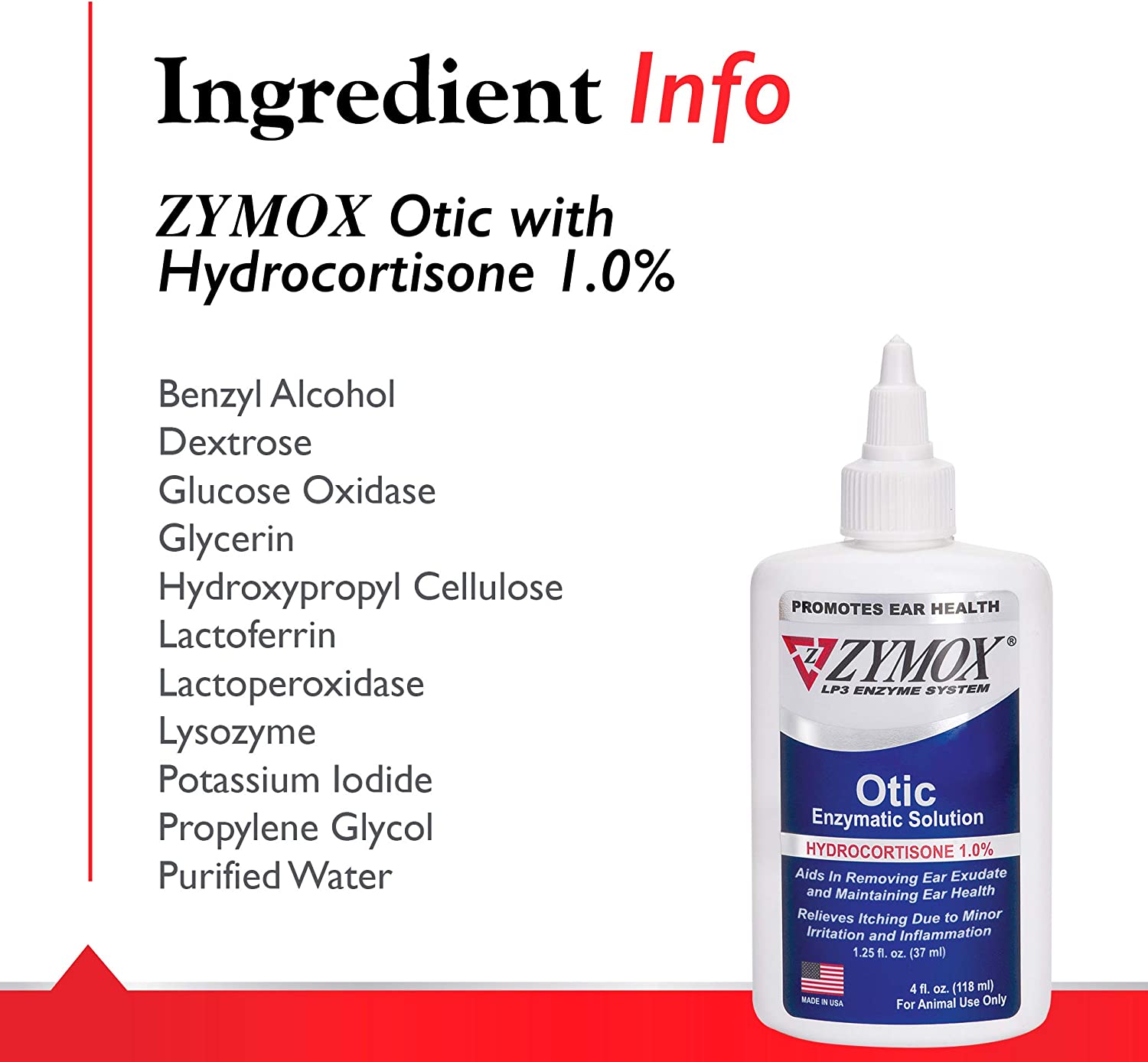 Zymox Otic Enzymatic Solution for Dogs and Cats to Soothe Ear Infections with 1% Hydrocortisone for Itch Relief 4oz parallel imported goods 