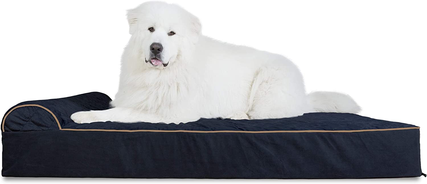 Furhaven 4XL Orthopedic Dog Bed Goliath Quilted Faux Fur &amp; Velvet Chaise w/ Removable Washable Cover - Dark Blue 4XL parallel imported goods 