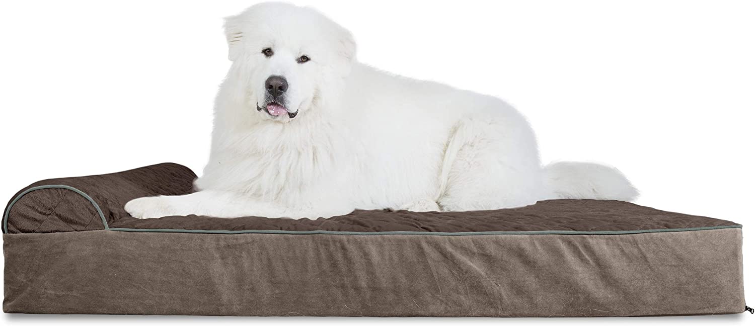 Furhaven 4XL Orthopedic Dog Bed Goliath Quilted Faux Fur &amp; Velvet Chaise w/ Removable Washable Cover - Espresso 4XL parallel imported goods 