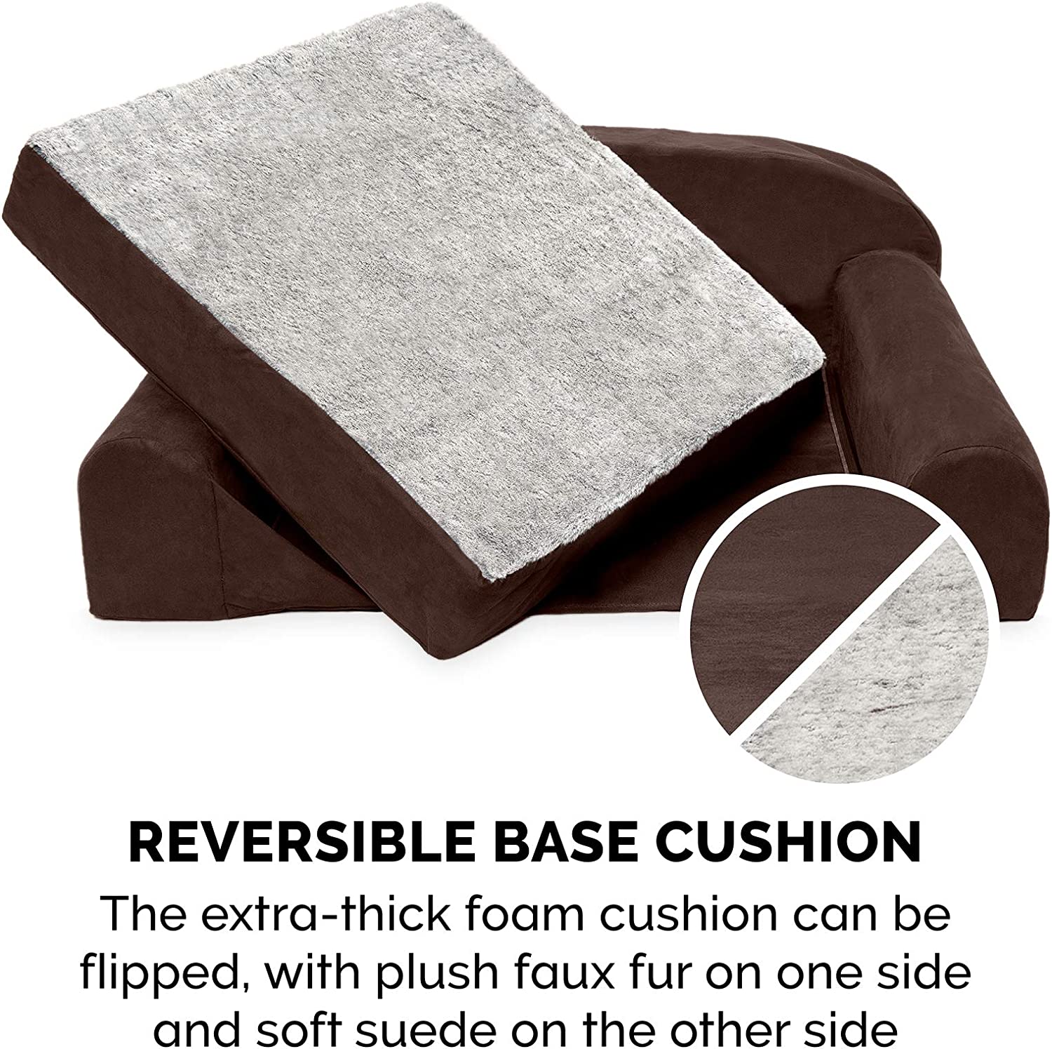 Furhaven XL Orthopedic Dog Bed Luxury Edition Faux Fur &amp; Suede Sofa-Style w/ Removable Washable Cover - French Roast Jumbo (X-Large) parallel imported goods 