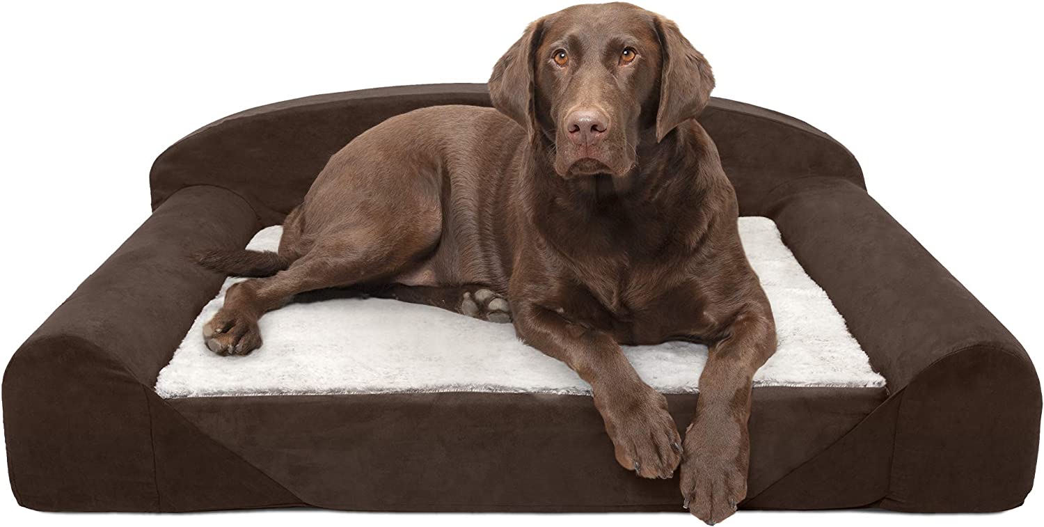 Furhaven Large Orthopedic Dog Bed Luxury Edition Faux Fur &amp; Suede Sofa-Style w/ Removable Washable Cover - French Roast Large parallel imported goods 