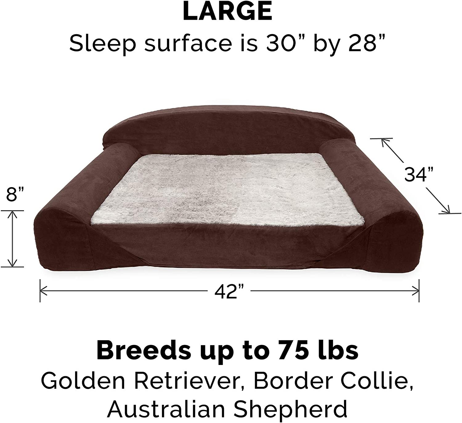 Furhaven Large Orthopedic Dog Bed Luxury Edition Faux Fur &amp; Suede Sofa-Style w/ Removable Washable Cover - French Roast Large parallel imported goods 