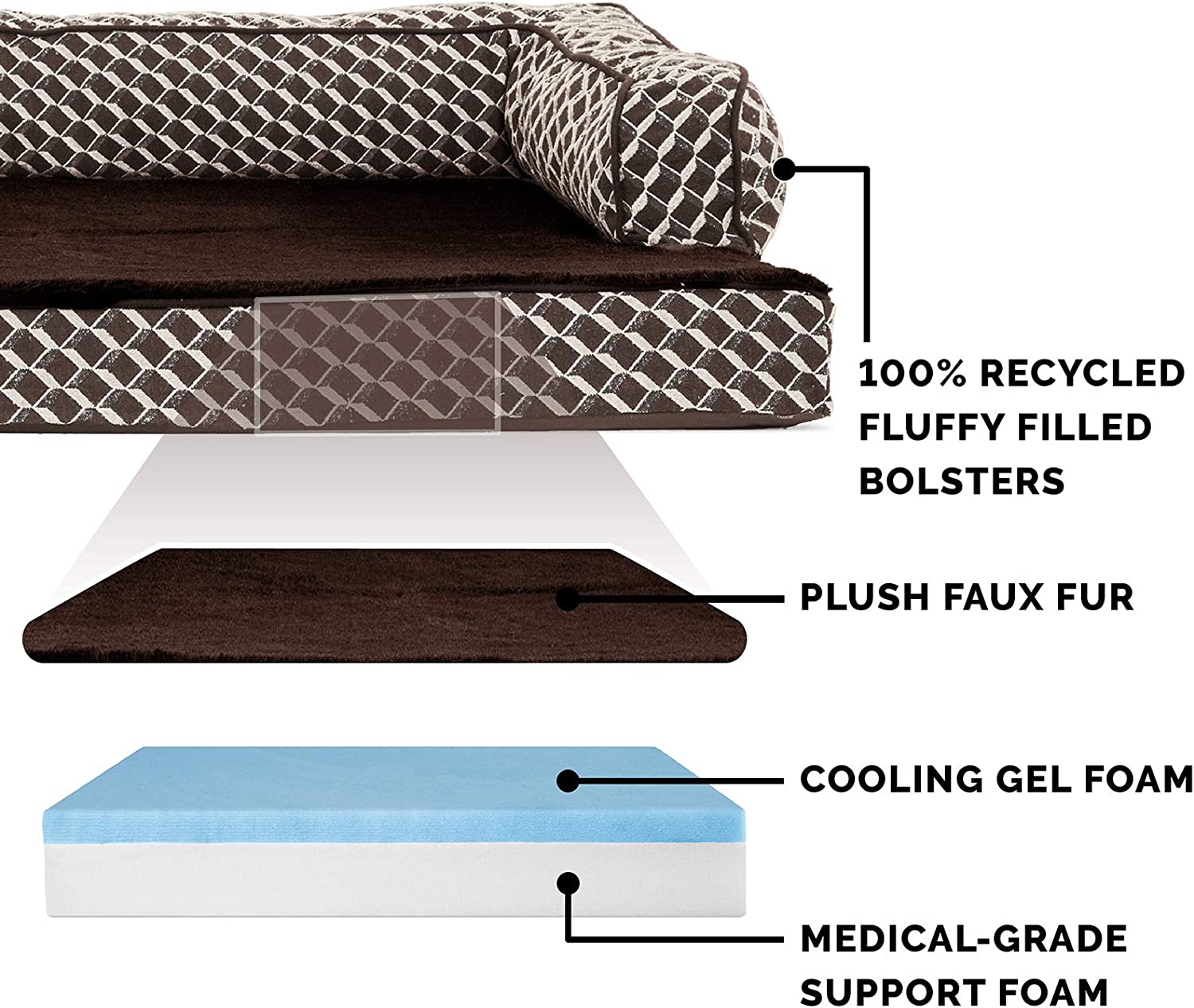 Furhaven XXL Cooling Gel Foam Dog Bed Comfy Couch Plush &amp; Decor Sofa-Style w/ Removable Washable Cover - Diamond Brown Jumbo Plus (XX-Large)
