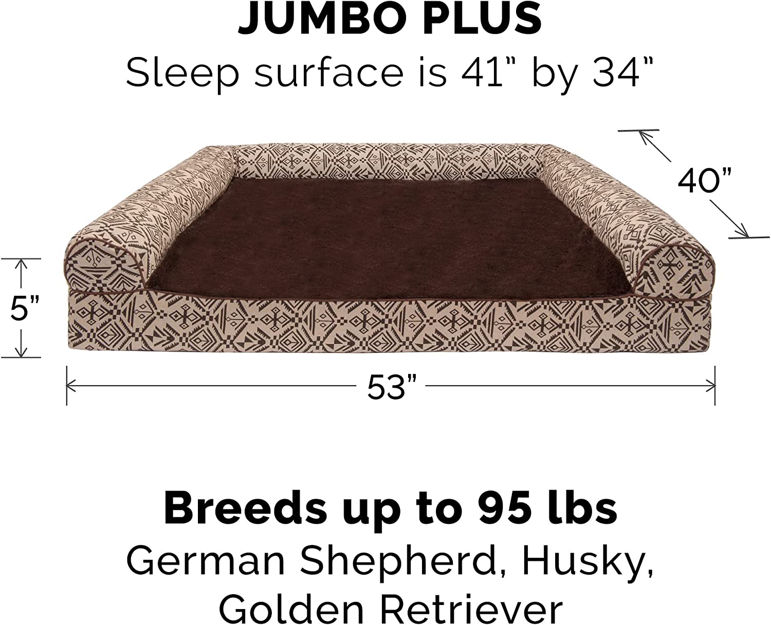 Furhaven XXL Cooling Gel Foam Dog Bed Plush &amp; Southwest Kilim Decor Sofa-Style w/ Removable Washable Cover - Desert Brown Jumbo Plush (XX-Large)