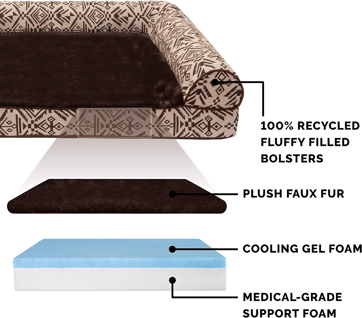 Furhaven XXL Cooling Gel Foam Dog Bed Plush &amp; Southwest Kilim Decor Sofa-Style w/ Removable Washable Cover - Desert Brown Jumbo Plush (XX-Large)