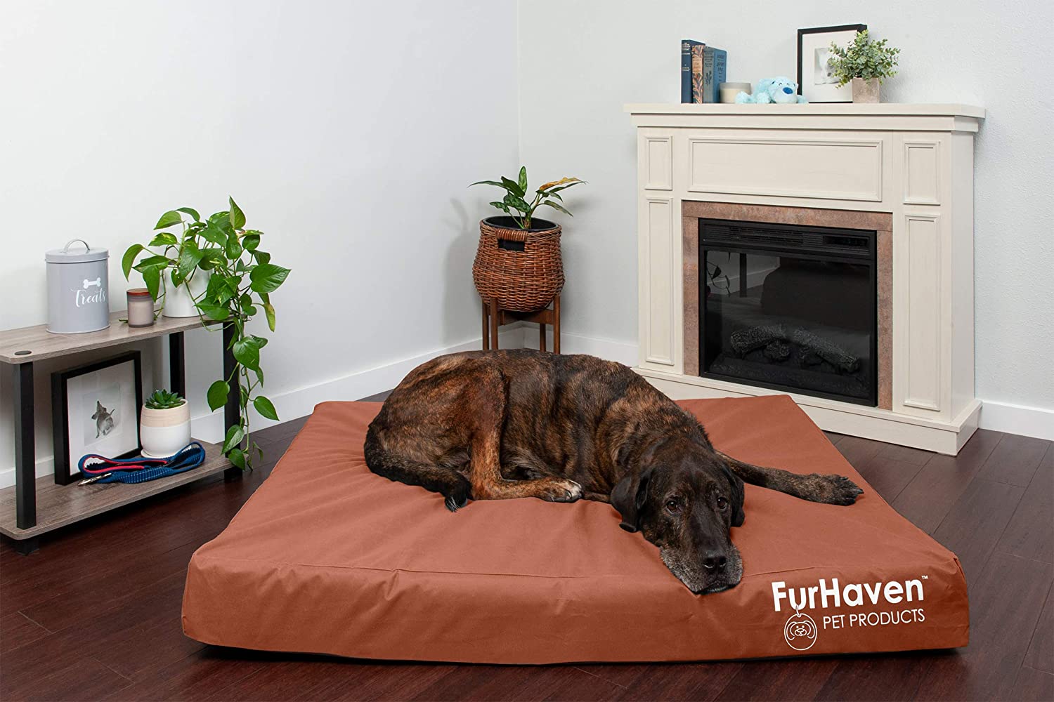 Furhaven XXL Memory Foam Dog Bed Water-Resistant Indoor/Outdoor Logo Print Oxford Polycanvas Mattress w/ Removable Washable Cover - Chestnut Jumbo