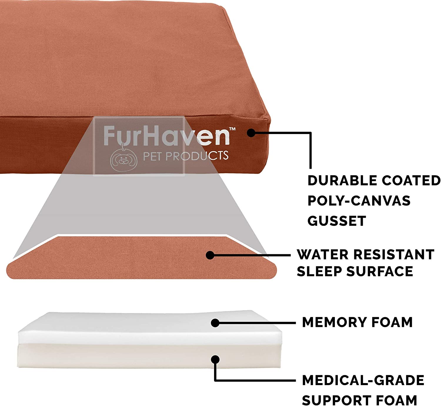 Furhaven XXL Memory Foam Dog Bed Water-Resistant Indoor/Outdoor Logo Print Oxford Polycanvas Mattress w/ Removable Washable Cover - Chestnut Jumbo