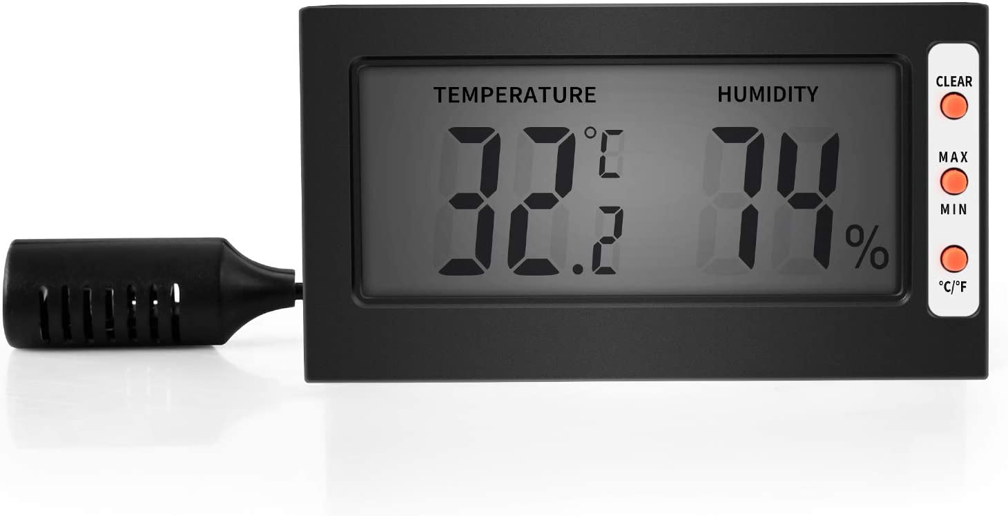 Simple Deluxe Digital Thermometer and Hygrometer with Humidity Probe for Reptile Tank/Egg Incubator Easy to Read Thermo&amp;Hygro Meter Black