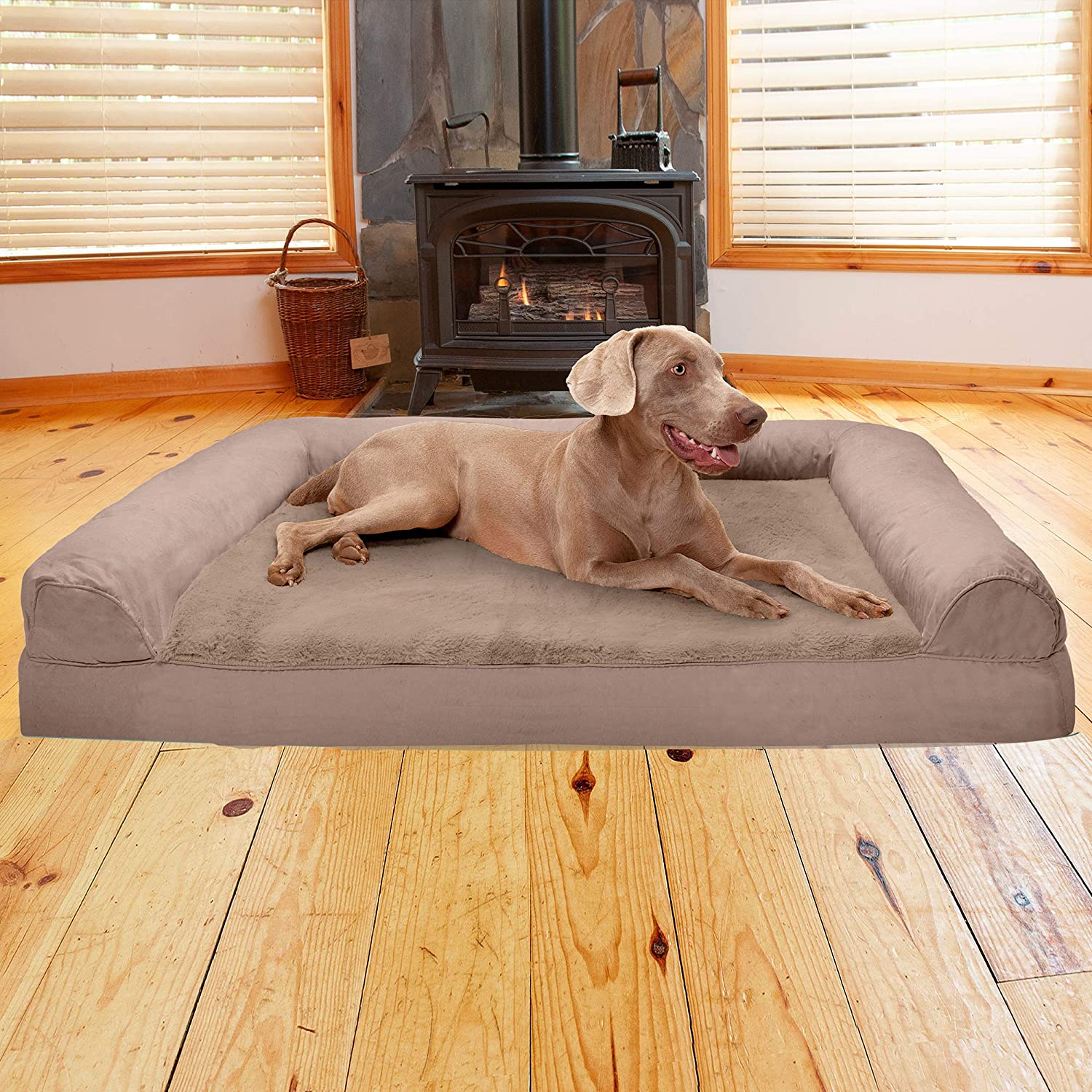 Furhaven XXL Cooling Gel Foam Dog Bed Plush &amp; Suede Sofa-Style w/ Removable Washable Cover - Almondine Jumbo Plus (XX-Large) parallel imported goods 
