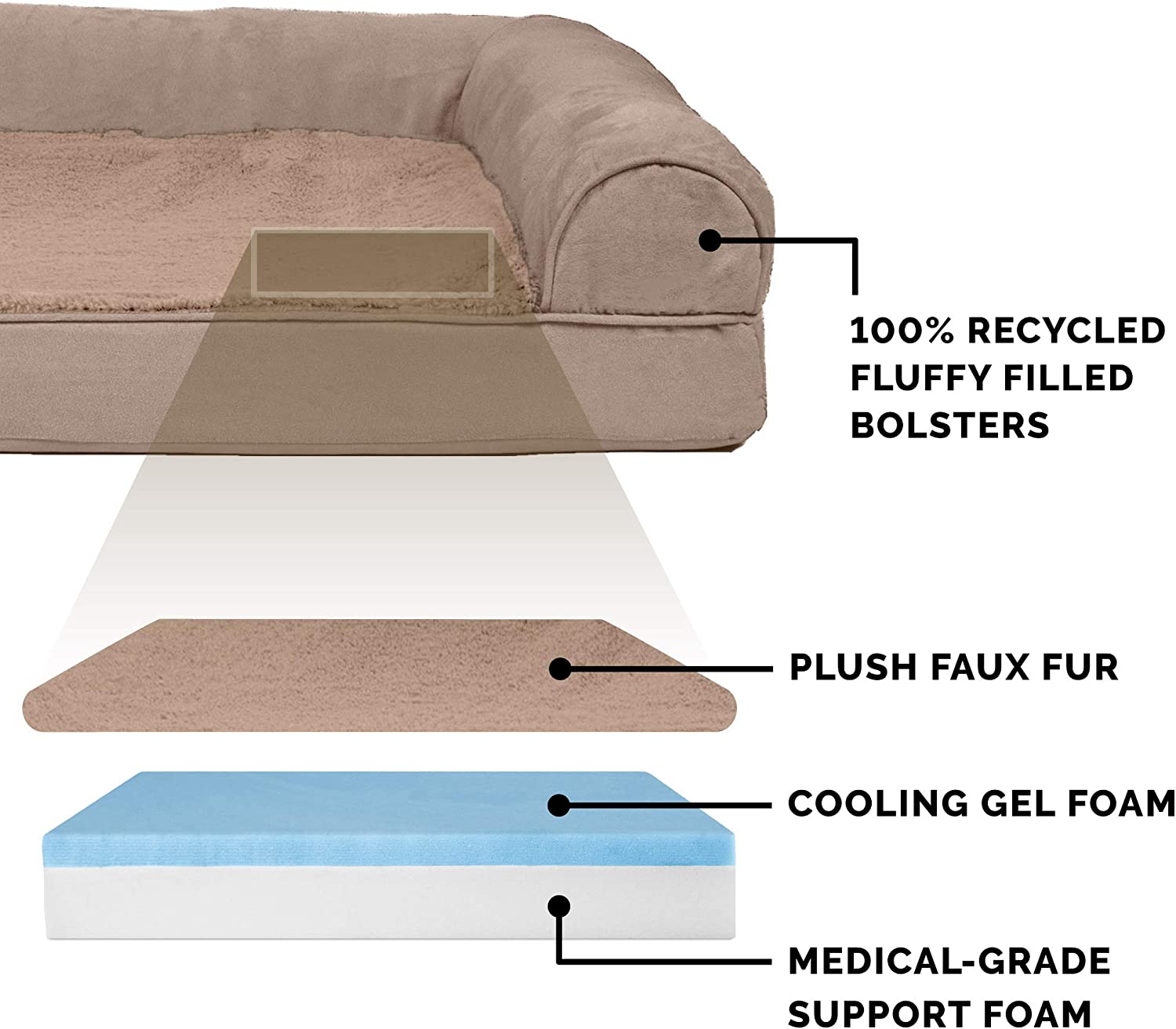 Furhaven XXL Cooling Gel Foam Dog Bed Plush &amp; Suede Sofa-Style w/ Removable Washable Cover - Almondine Jumbo Plus (XX-Large) parallel imported goods 
