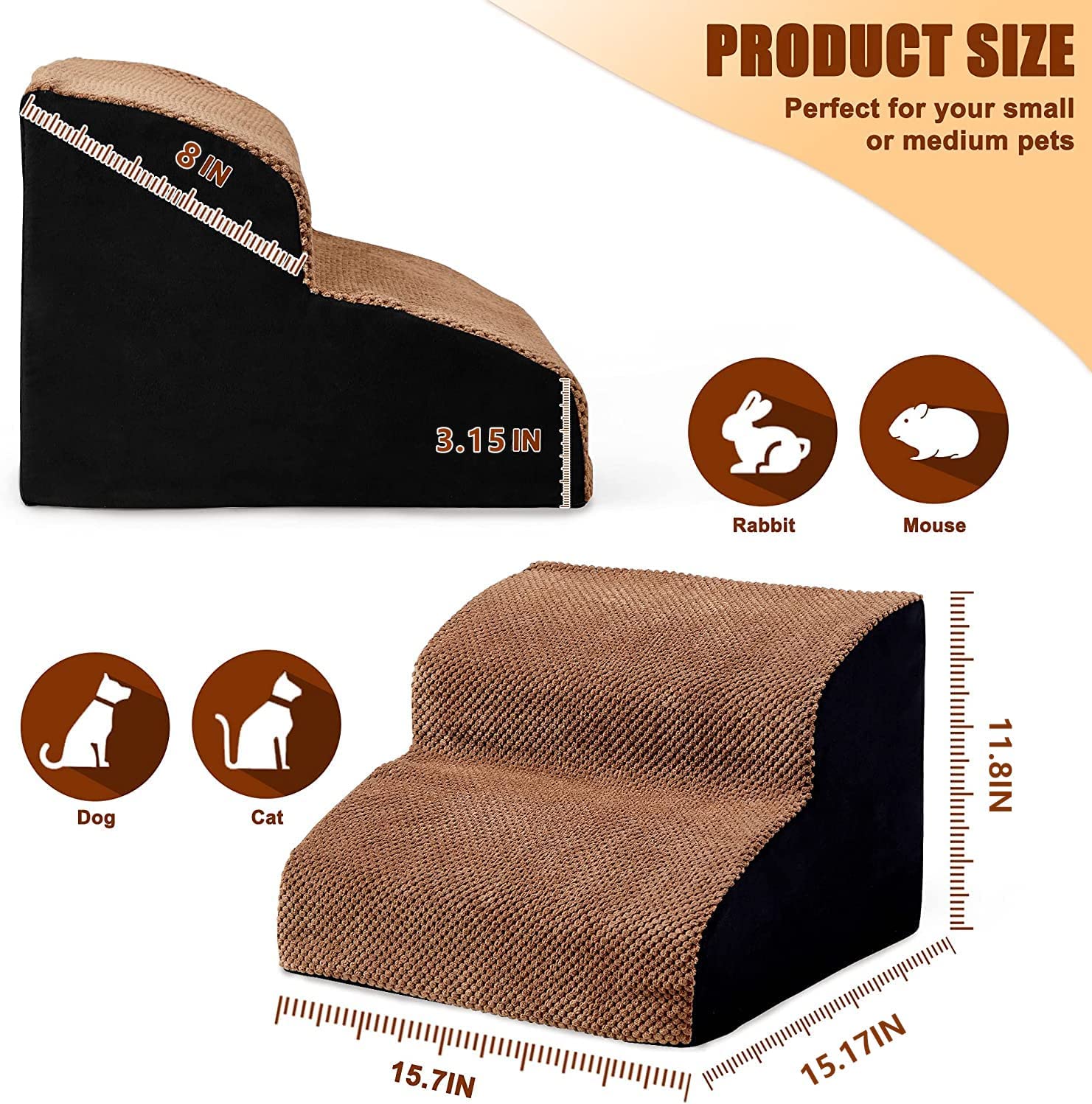 MALOROY 2 Tiers Foam Dog Ramps Dog Stairs Ladder Pet Ramp Stairs Non-Slip Pet Step for Older Dogs Pet with Joint Pain Sofa Bed Ladder for Cats