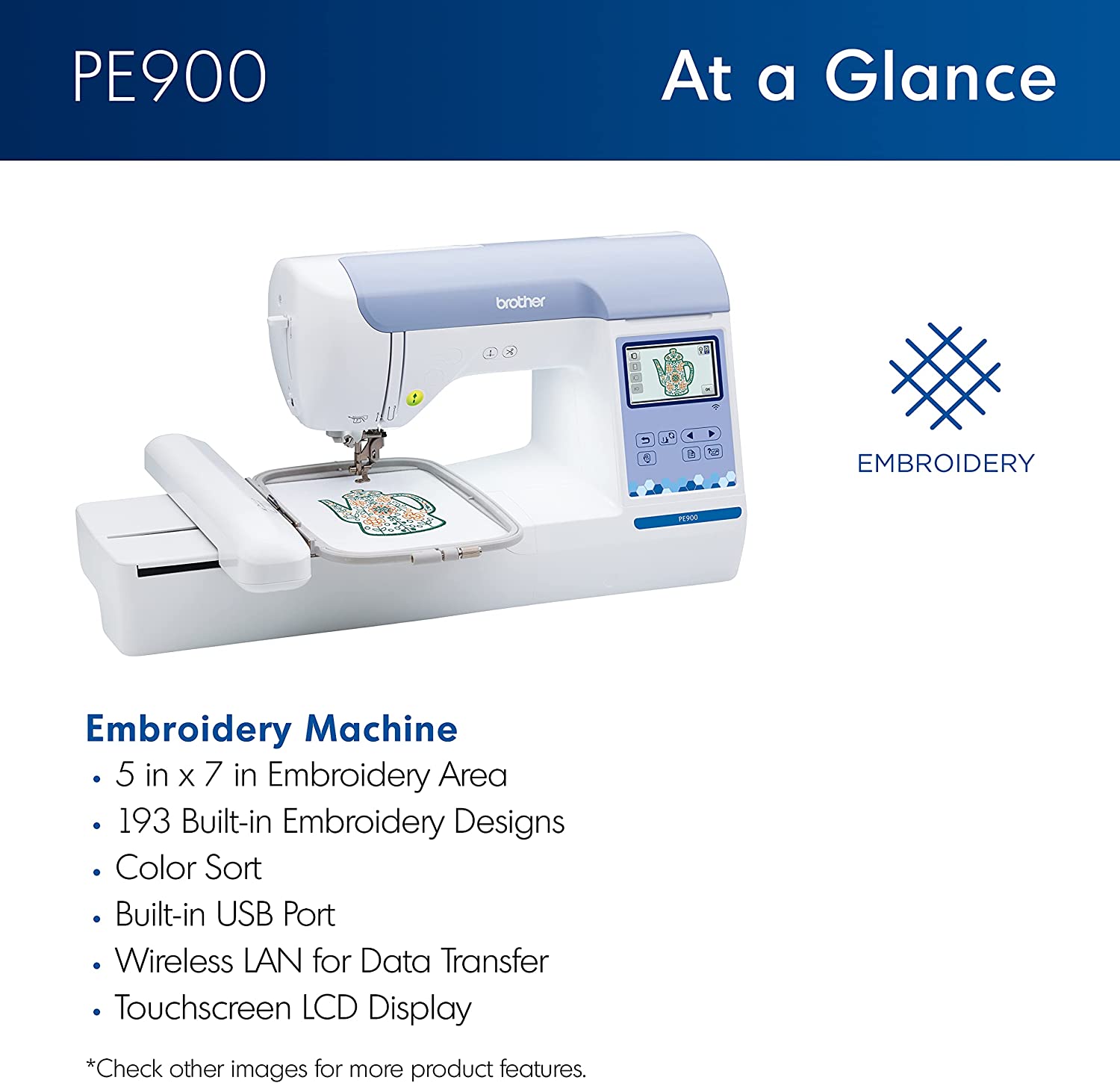 Brother New Model PE900 Embroidery Machine Wireless LAN Connected 193 Bui