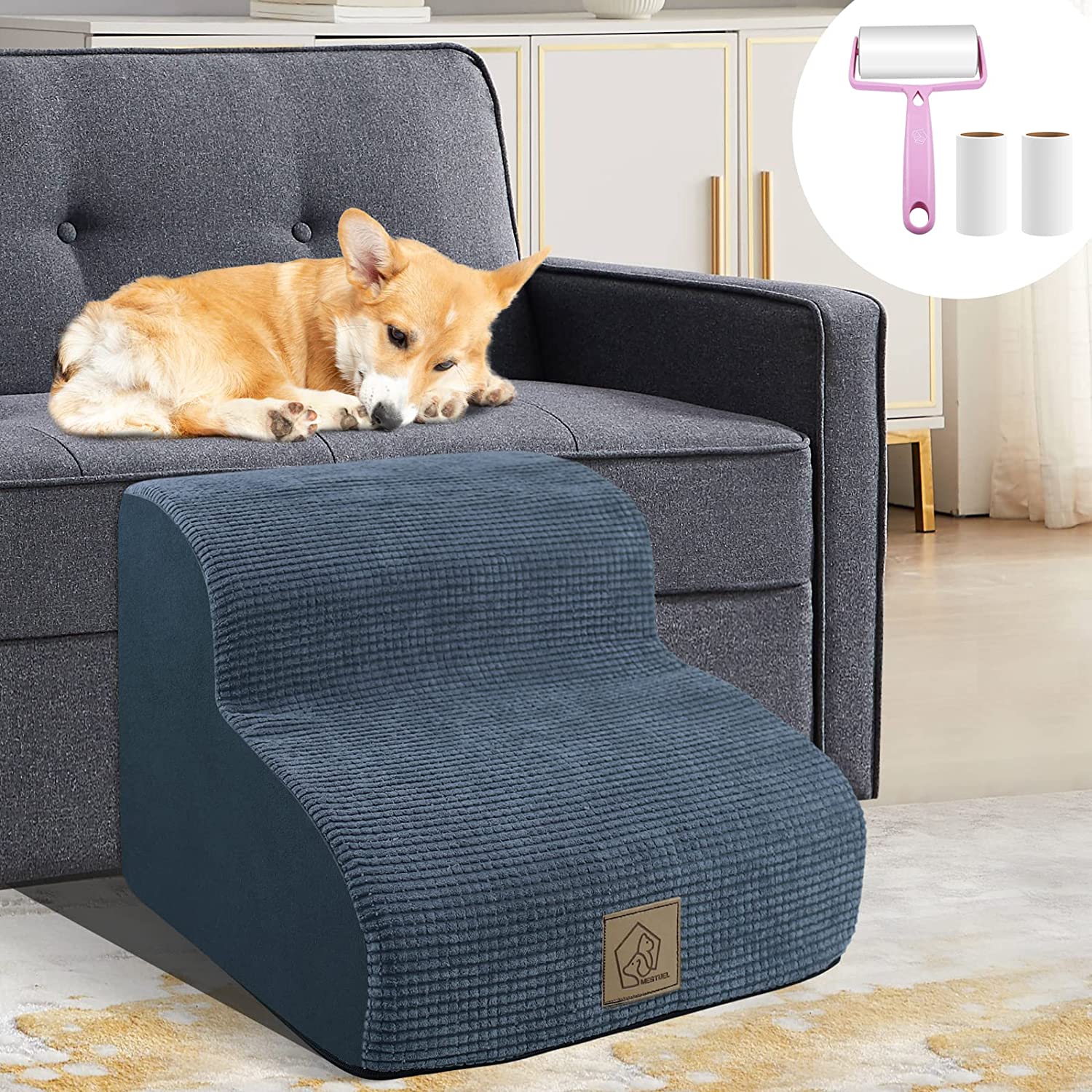 High Density Foam Pet Stairs for Dogs and Cats Soft Slope Ramp Steps Stairs for Old Small Short Leg Dogs Cats Nonslip Bottom Washable Fabric Cover