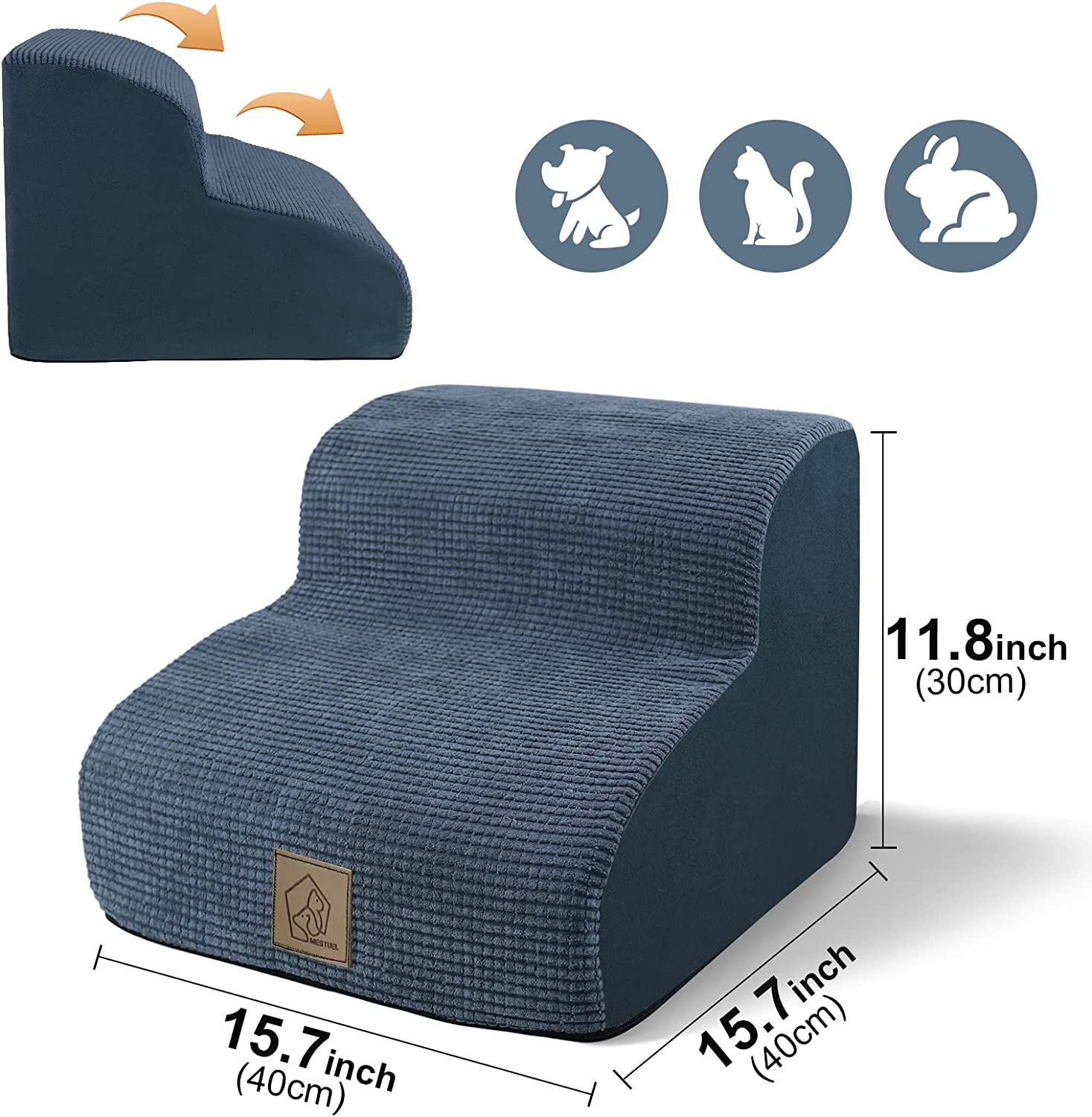 High Density Foam Pet Stairs for Dogs and Cats Soft Slope Ramp Steps Stairs for Old Small Short Leg Dogs Cats Nonslip Bottom Washable Fabric Cover