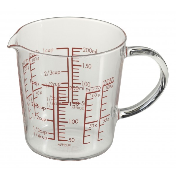 HARIO 耐熱ガラス製メジャーカップワイド200（レッド）MJCW-20-R-BK×1個の商品画像