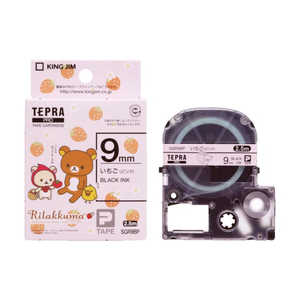 KING JIM テプラ PROテープカートリッジ リラックマラベル SGR9BP 9mm（いちご・ピンク・黒文字）×1個 テプラ TEPRA PRO ラベルプリンター、ラベルライターの商品画像