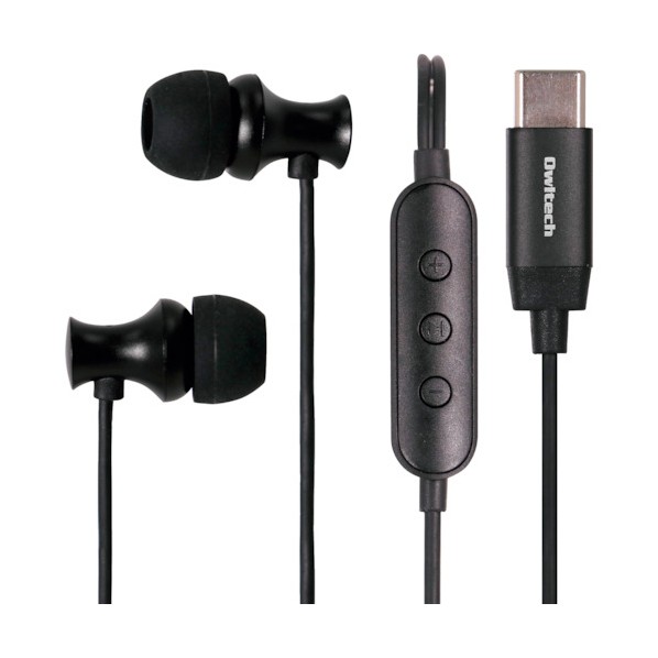 Owltech USB Type-Cコネクタから音楽を聴けるイヤホン OWL-EPC01-BK ブラック イヤホン本体の商品画像