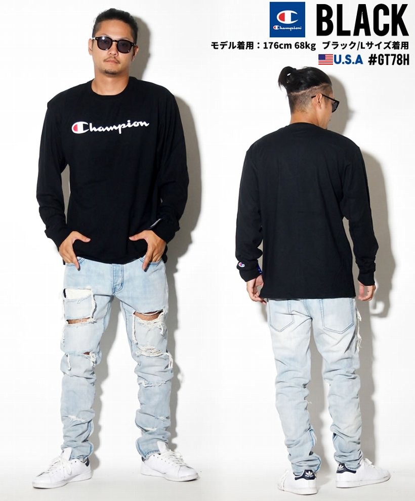 Champion チャンピオン Tシャツ ロンt 長袖 メンズ 大きいサイズ スクリプトロゴ Gt78h 服 通販