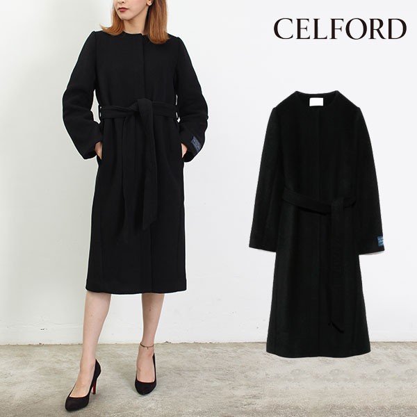 セルフォード　ノーカラー　ベルト付きドレスコート CELFORD セルフォード 美品 訳あり 限定 ベルト付きドレスコート
