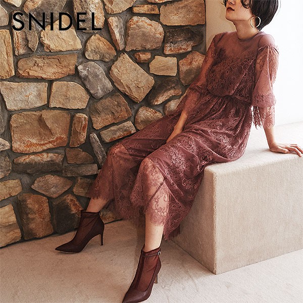 スナイデル　パーティードレス SNIDEL スナイデル シャイニーレースドレス ラベンダー/M｜結婚