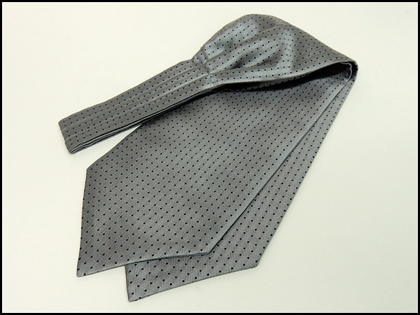  ascot tie made in Japan silk 100% silver . small .. dot mail service possible 