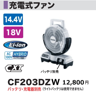 マキタ 充電式ファン CF203DZW （白） 扇風機の商品画像