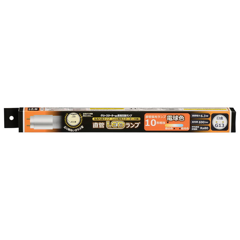 OHM 直管LEDランプ グロースターター器具専用 片側給電仕様 LDF10SS・L/6/7-U （電球色） ×1本 LED電球、LED蛍光灯の商品画像