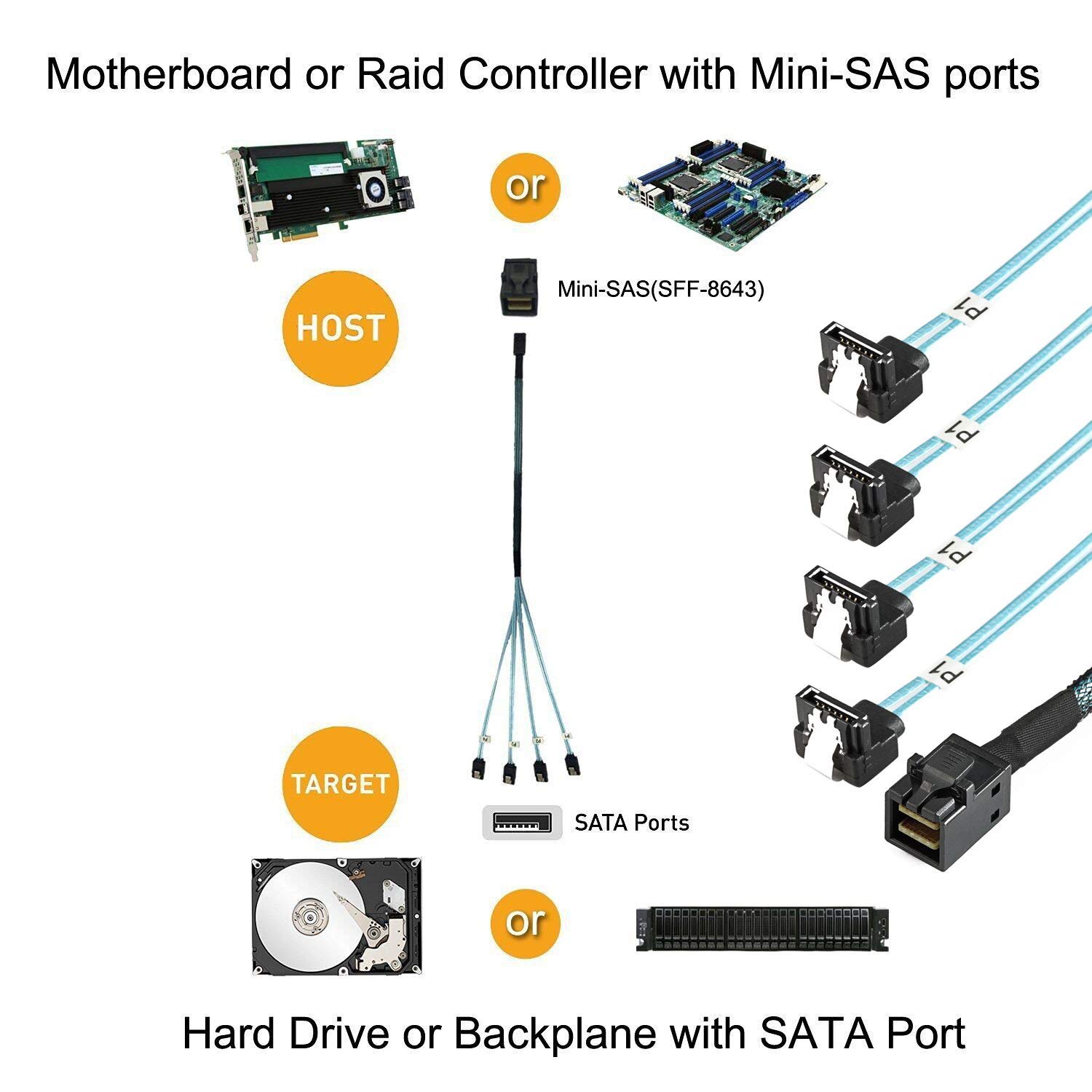 Xiwai inside part Mini SAS SFF-8643 ho -stroke from angle attaching 4 SATA Target hard disk 6Gbps data server RAIDke-