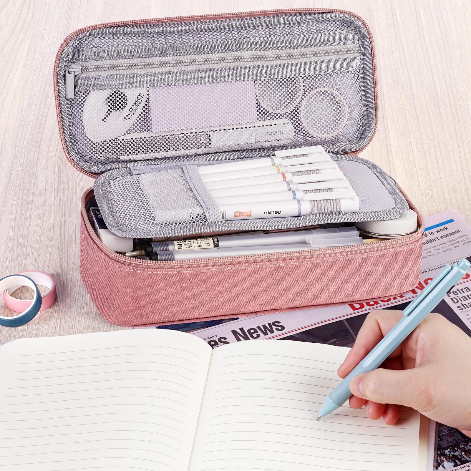 WEMATE pen case high capacity writing brush box width opening 2 layer simple multifunction stylish - zipper pen holder attaching powerful classification . storage power girl, man, adult, small 