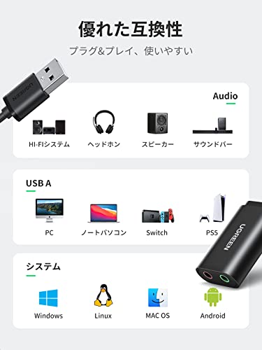 UGREEN USB audio conversion adapter attached outside sound card USB 3.5mm Mini Jack headphone * Mike terminal PS5 PS